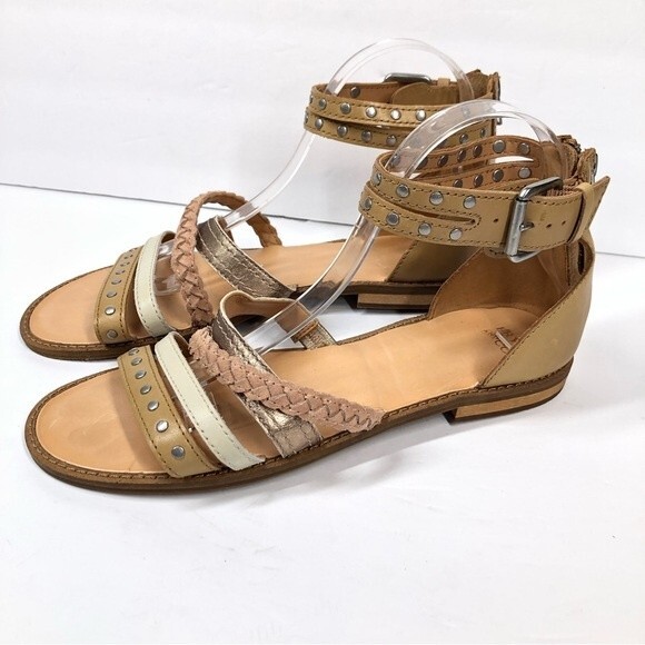 Frye and Co Leather Mixed Strap Stud Evie Sandals Flats 8.5 - Picture 3 of 9